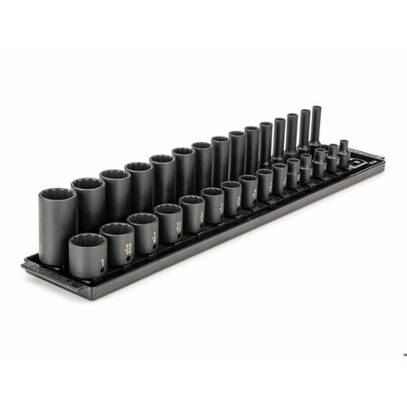 TEKTON 3/8 Inch Drive 12-Point Impact Socket Set with Rails, 30-Piece (1/4-1 in.) SID91214